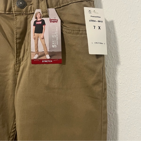 Levi 511 Slim Stretch Boys 7X Regular Tan Jeans NWT Adjustable Waist School - Picture 2 of 8
